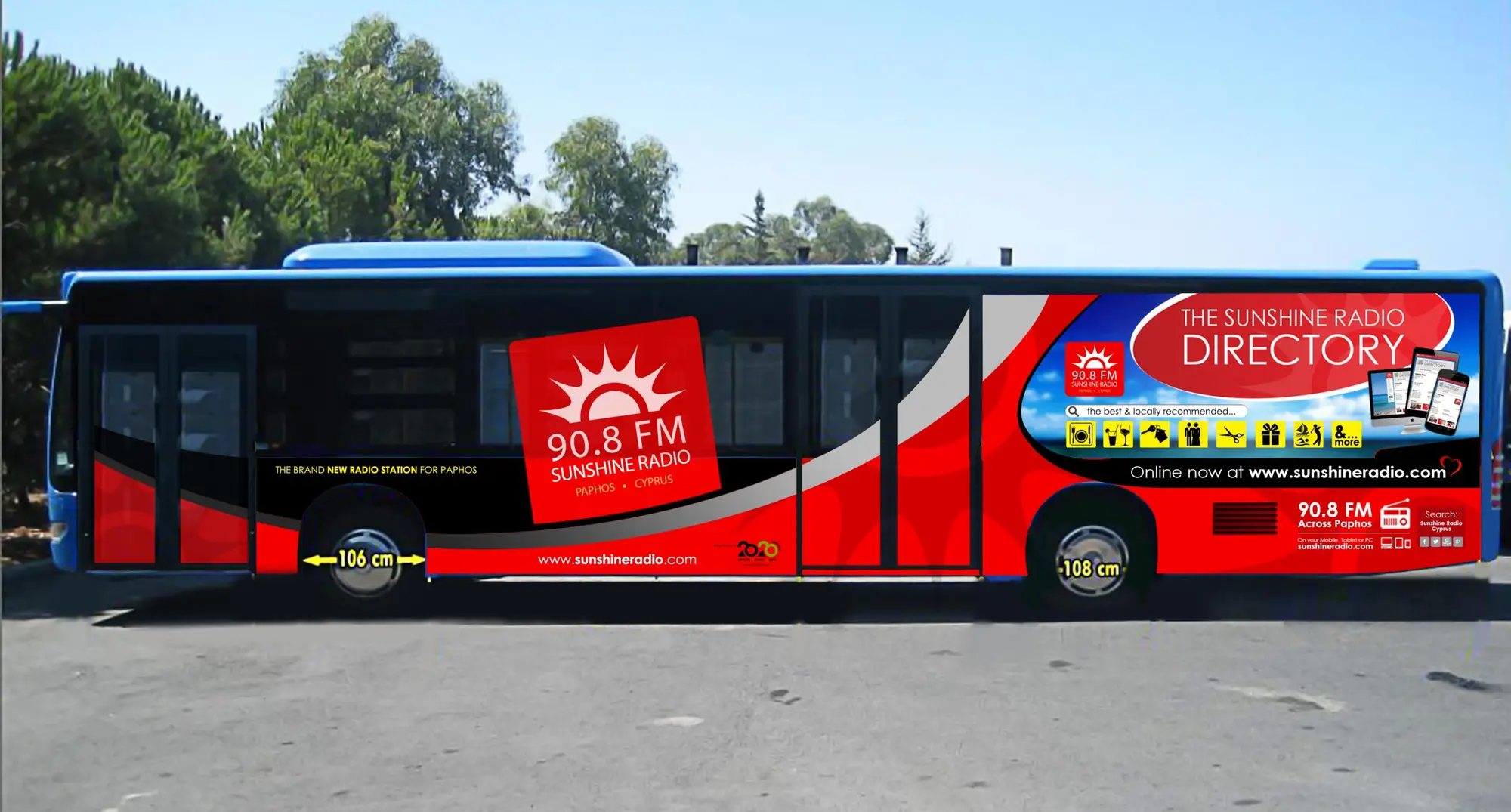 Sunshine Radio Cyprus bus advertising for the Sunshine Radio Directory